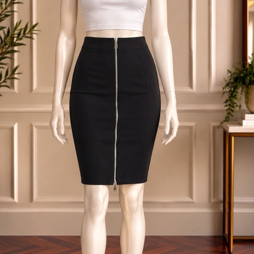 ASOS Curve Womens Pencil Skirt Black Exposed Front Zipper Solid Size 18